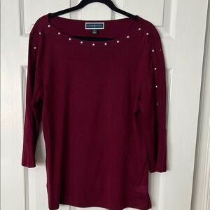 Karen Scott Women's Burgundy Top with Pearl Accents